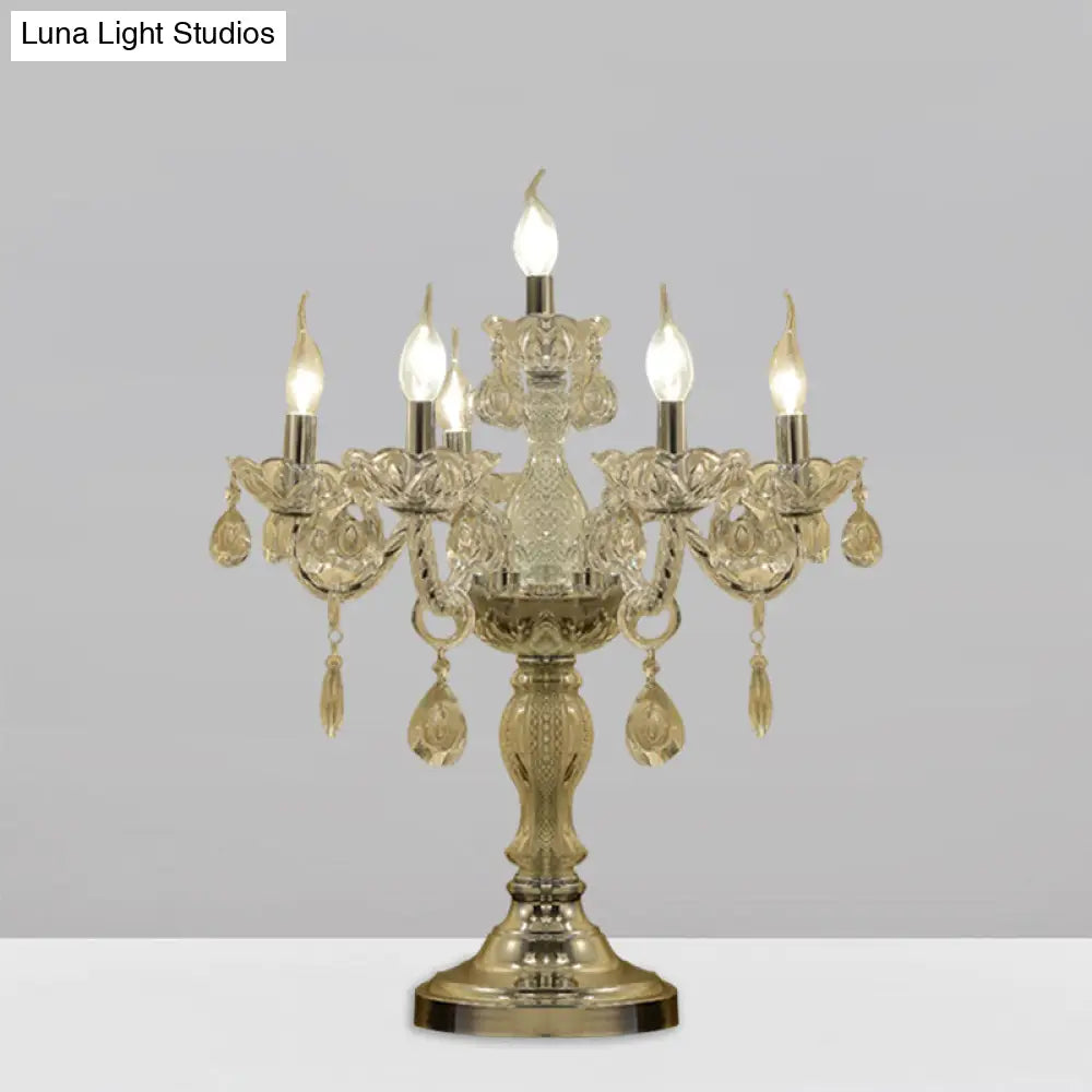 Rita - Elegant Candelabra Bedroom Table Light Traditional Clear Crystal 5/6/7 Heads Chrome Night