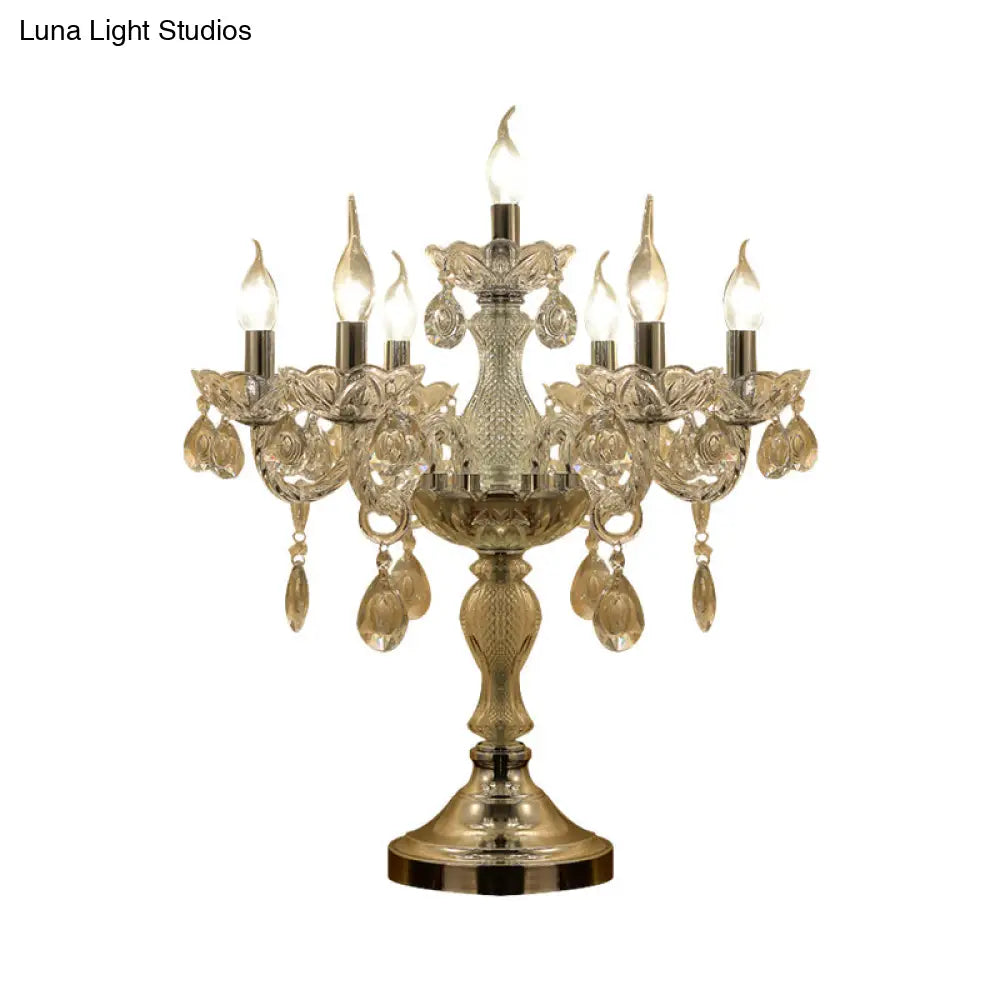 Rita - Elegant Candelabra Bedroom Table Light Traditional Clear Crystal 5/6/7 Heads Chrome Night