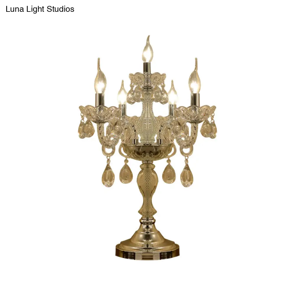 Rita - Elegant Candelabra Bedroom Table Light Traditional Clear Crystal 5/6/7 Heads Chrome Night