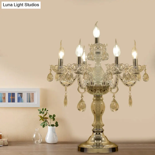 Rita - Elegant Candelabra Bedroom Table Light Traditional Clear Crystal 5/6/7 Heads Chrome Night