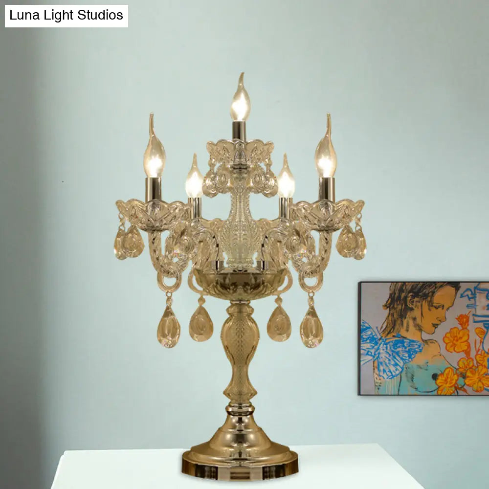 Rita - Elegant Candelabra Bedroom Table Light Traditional Clear Crystal 5/6/7 Heads Chrome Night