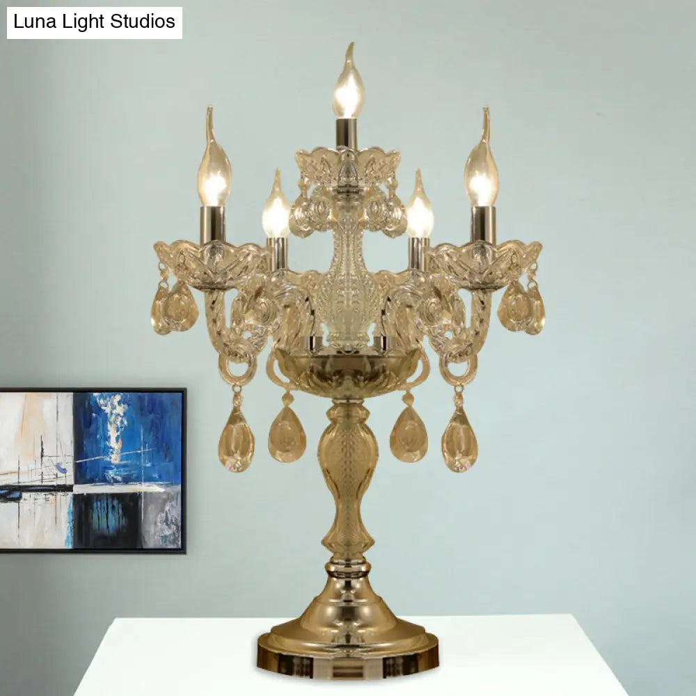 Traditional Clear Crystal Candelabra Table Lamp - 5/6/7 Heads Chrome Nightstand Light 5 /