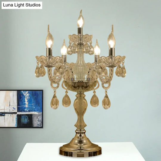 Traditional Clear Crystal Candelabra Table Lamp - 5/6/7 Heads Chrome Nightstand Light 5 /