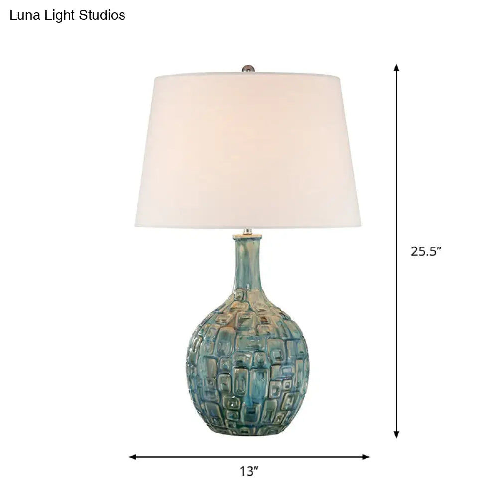 Rita - Rural Conical Nightstand Lamp: 1-Bulb Fabric Shade Table Lamp In Blue