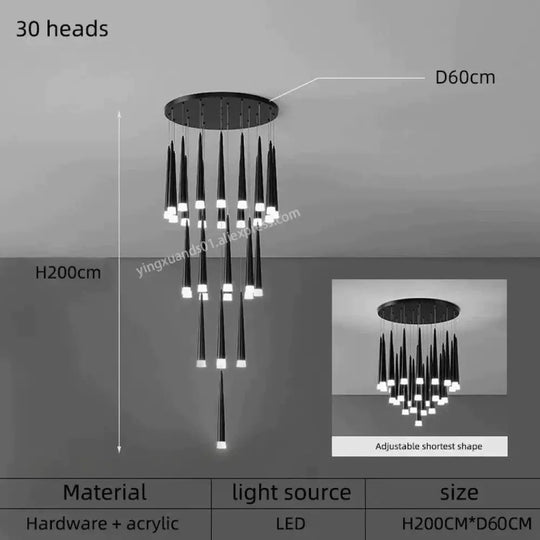 Ritra - Cone Led Pendant Lamp 30 Heads / Black White Light Lighting