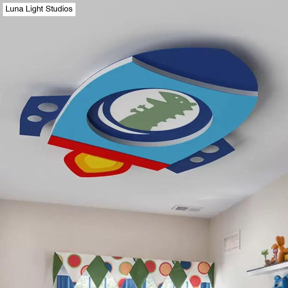 Rocket Acrylic Led Ceiling Light Cartoon Fixture - Blue Flush Mount / White