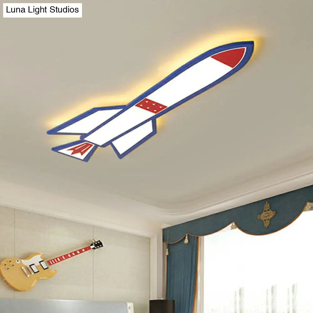 Rocket Child Room Led Flush Mount Ceiling Light In Blue - Simplicity And Acrylic Design