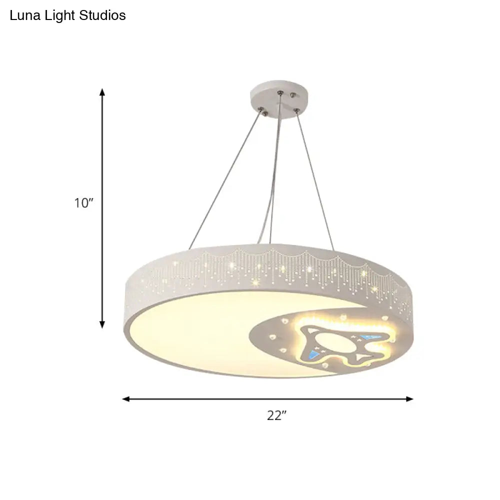 Rocket Etched Moon Pendant Light: Modern Iron Hanging Lamp In White For Study Room