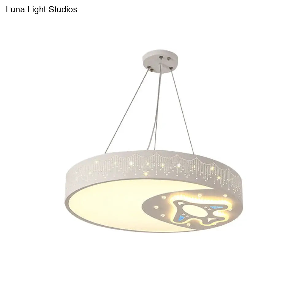 Modern Rocket Iron Hanging Light With Etched Moon Pendant - White; Ideal For Study Room