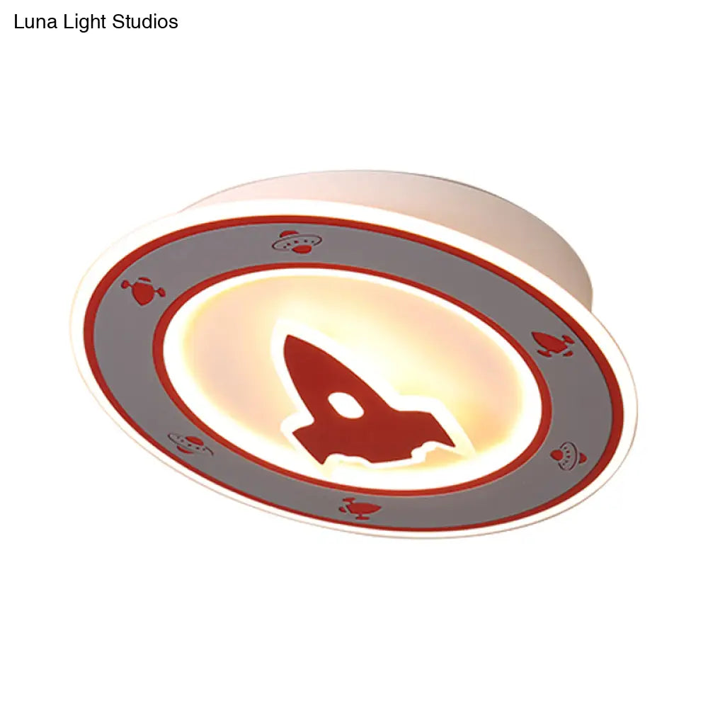 Rocket Led Ceiling Light For Boys’ Room - Acrylic Flush Mount Fixture In Blue/Red