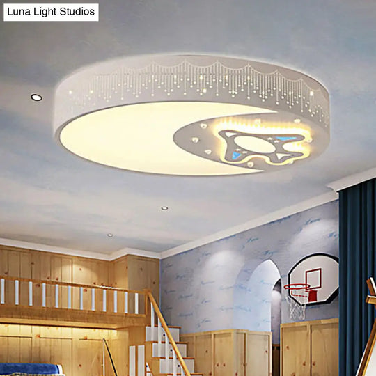 Rocket Metal Ceiling Lamp For Game Room - Stylish White Moon Flush Mount Light