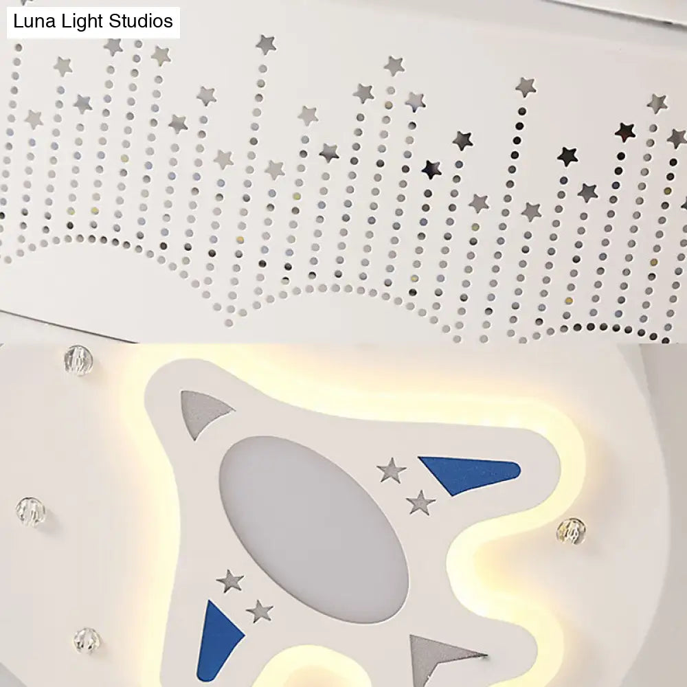 Rocket Metal Ceiling Lamp For Game Room - Stylish White Moon Flush Mount Light