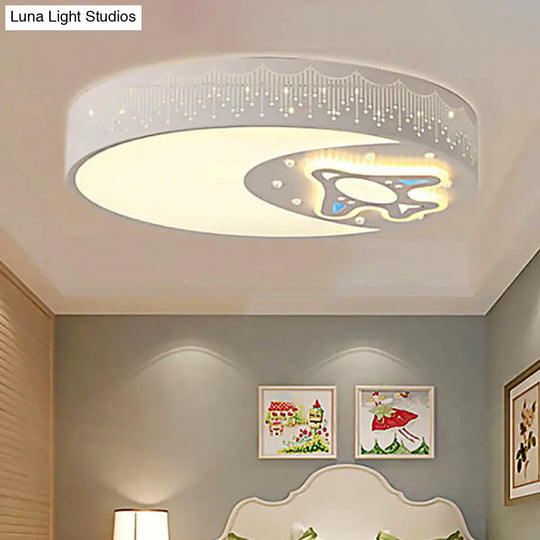 Rocket Metal Ceiling Lamp For Game Room - Stylish White Moon Flush Mount Light /