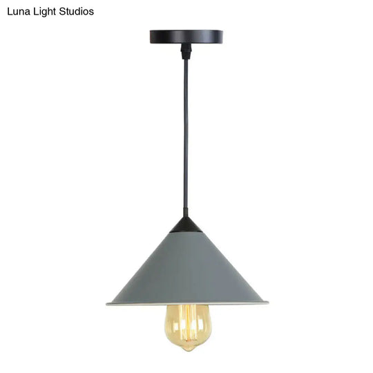 Conical Drop Pendant Dining Room Hanging Lamp In Pink/Blue/Grey With Loft Style And Rolled Edge Grey