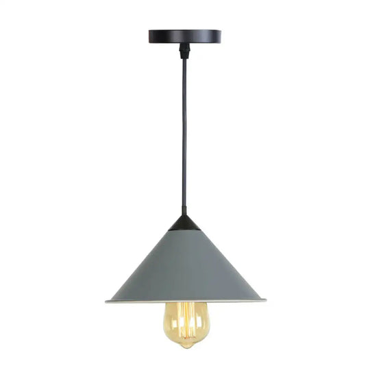 Roll-Edged Conical Iron Pendant Lamp In Pink/Blue/Grey - Loft Style For Single Dining Room Grey