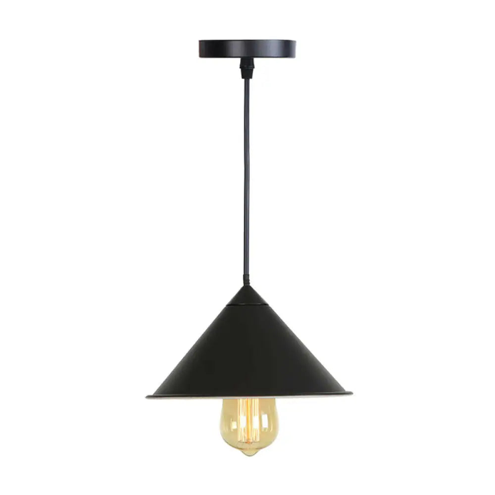 Roll-Edged Conical Iron Pendant Lamp In Pink/Blue/Grey - Loft Style For Single Dining Room Black