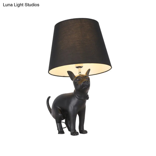 Romane - Country Style Resin Dog Nightstand Lamp Black Cone Fabric Shade