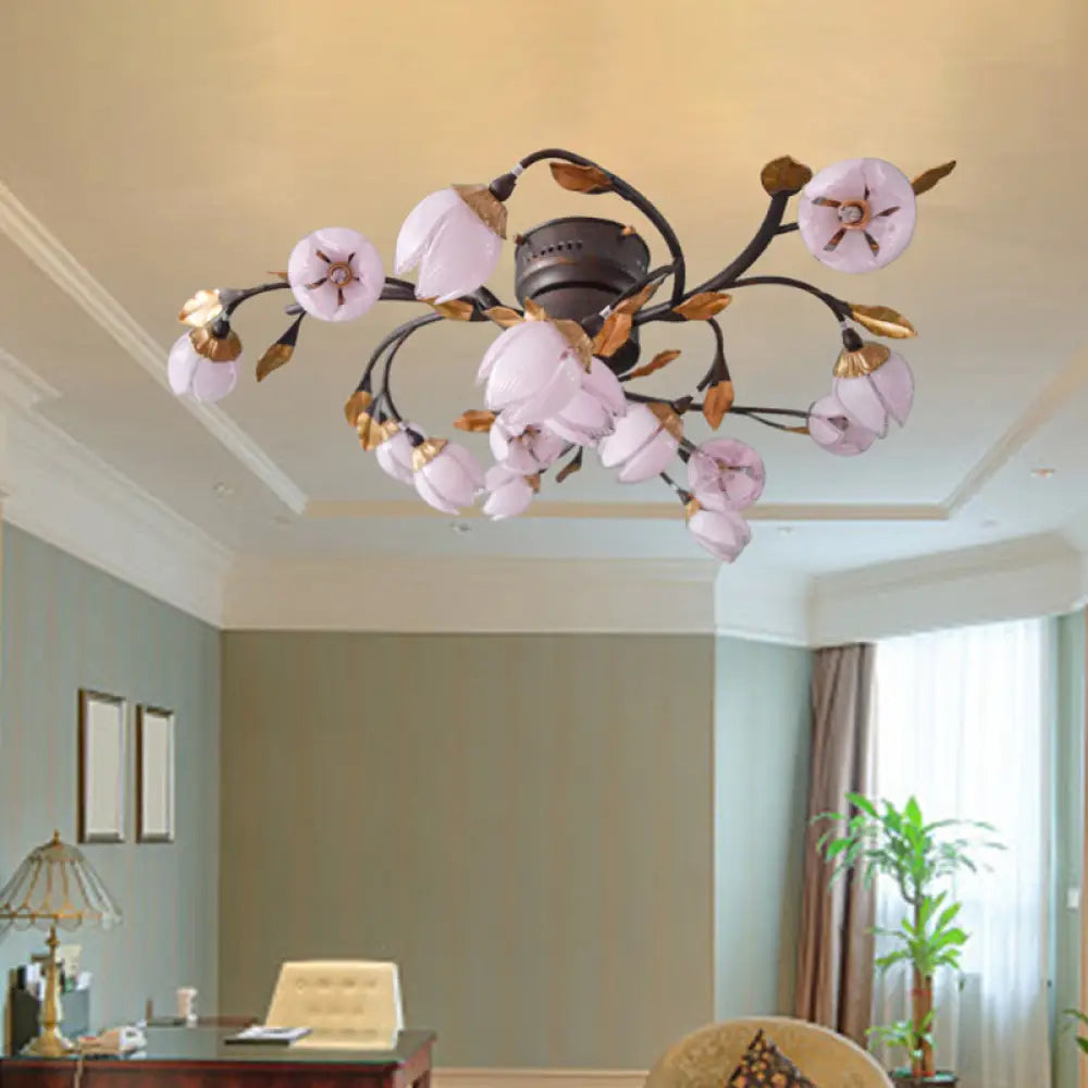 Romantic 15 - Light Nickel Lotus Led Semi Flush Ceiling Light For Bedroom