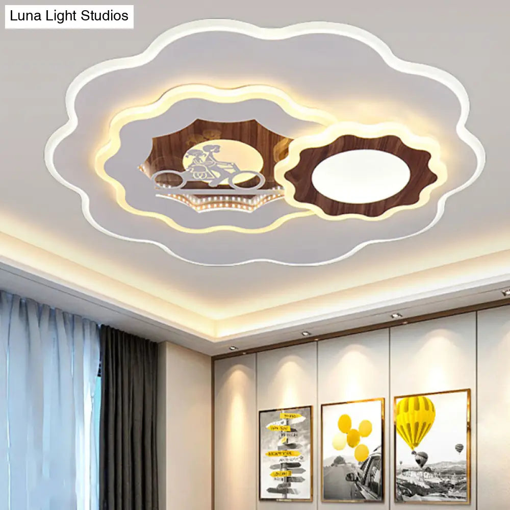 Romantic Acrylic Blossom Ceiling Mount Flush Light In White For Adult Bedroom