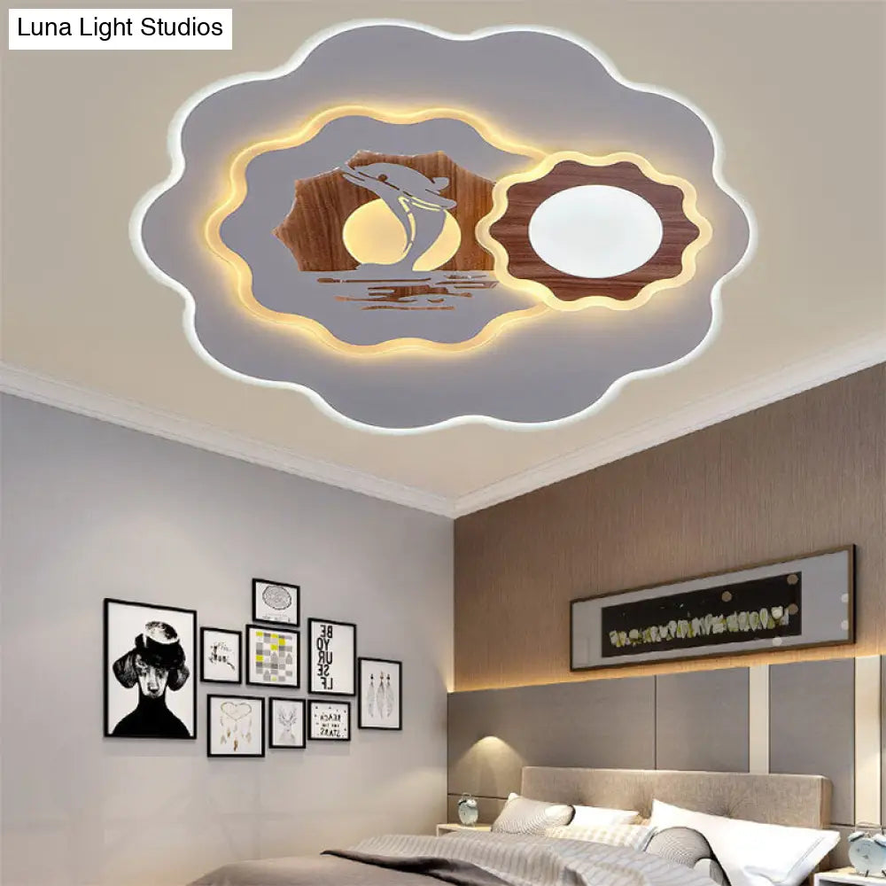 Romantic Acrylic Blossom Ceiling Mount Flush Light In White For Adult Bedroom / F