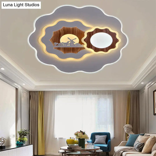 Romantic Acrylic Blossom Ceiling Mount Flush Light In White For Adult Bedroom / E