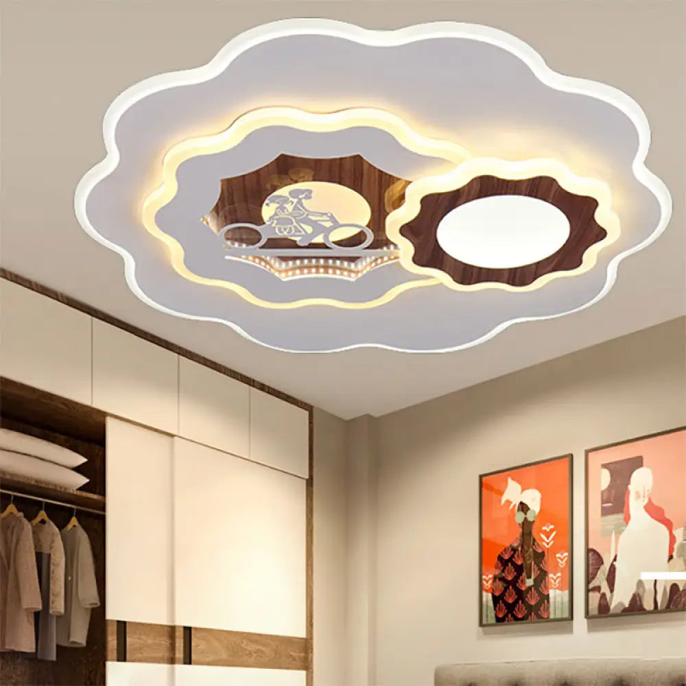 Romantic Acrylic Blossom Ceiling Mount Flush Light In White For Adult Bedroom / A