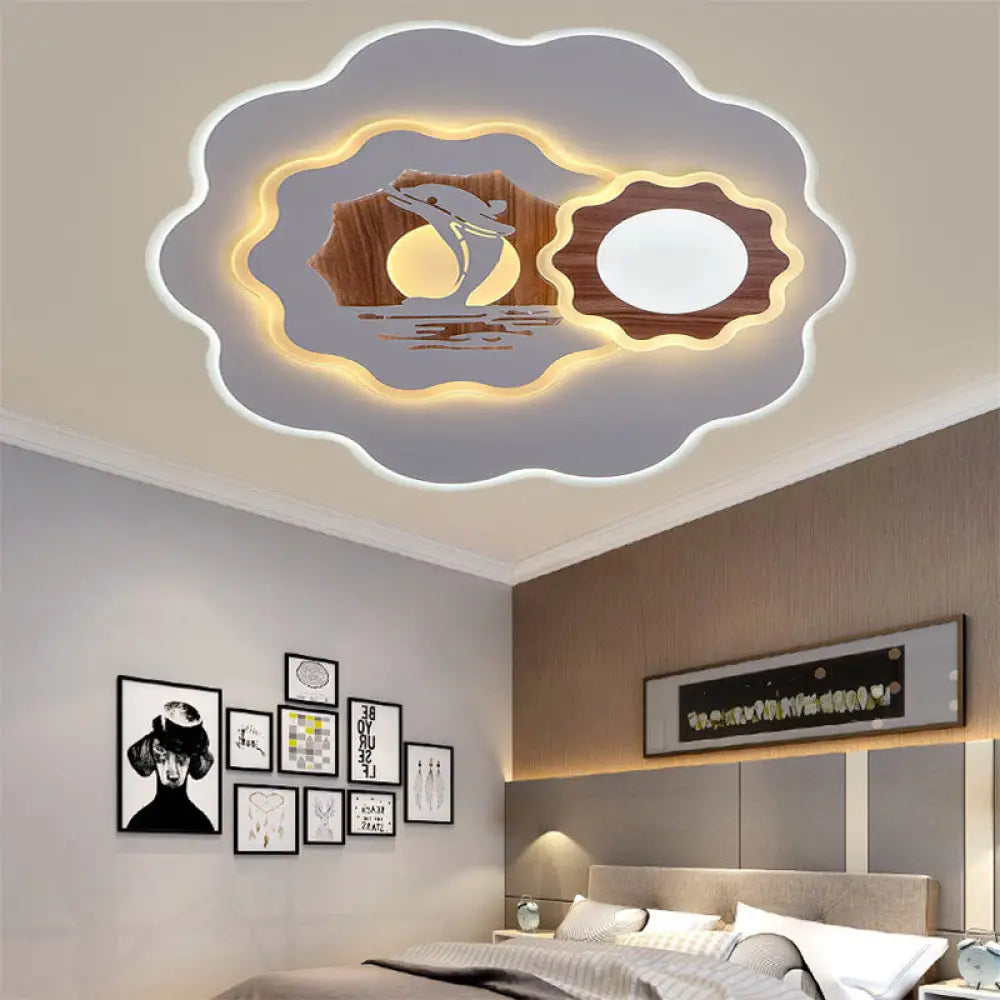 Romantic Acrylic Blossom Ceiling Mount Flush Light In White For Adult Bedroom / F