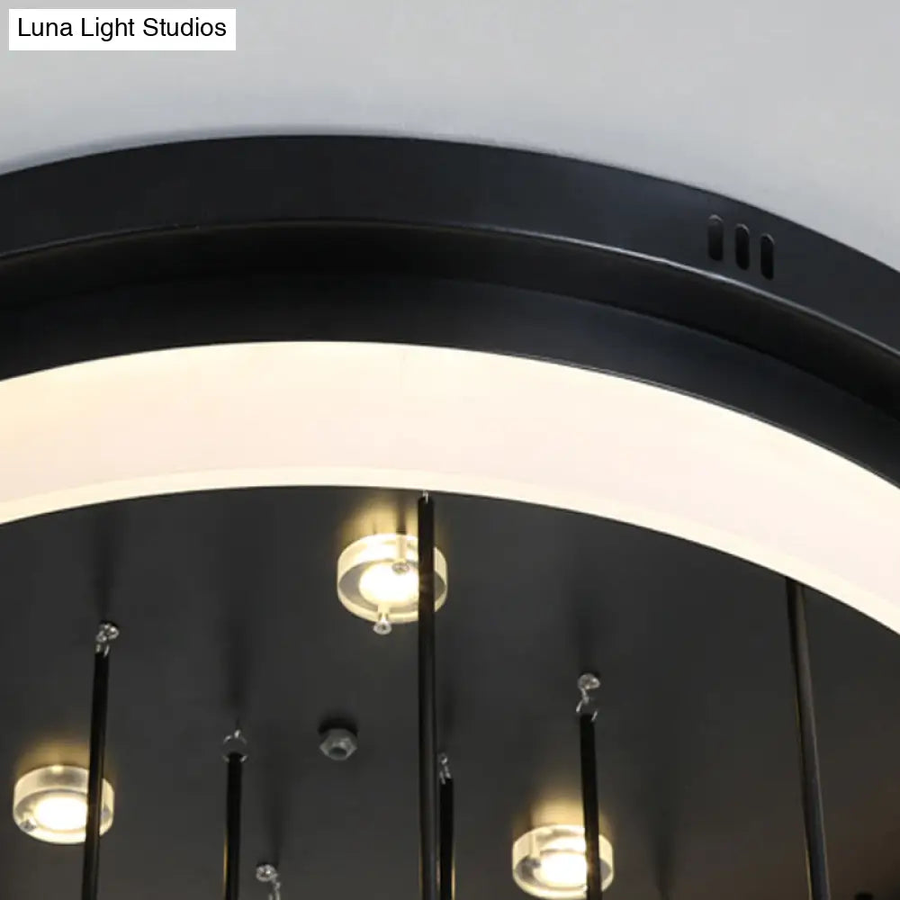 Romantic Black Circle Flush Ceiling Light With Star And Fairy Acrylic Led Lamp - Ideal For Boutiques