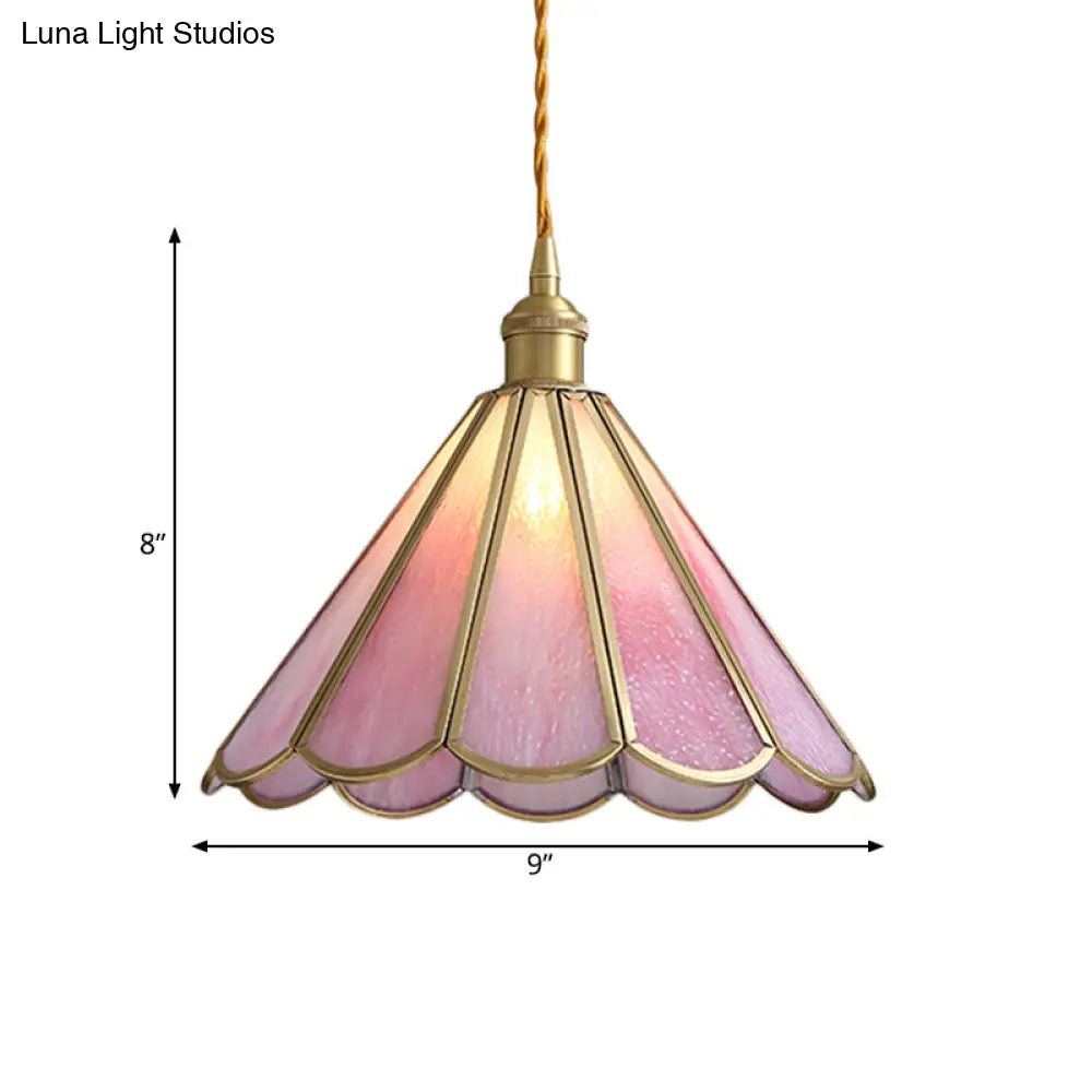 Romantic Brass Pendant Light With Floral Glass Shade - Perfect For Dining Rooms