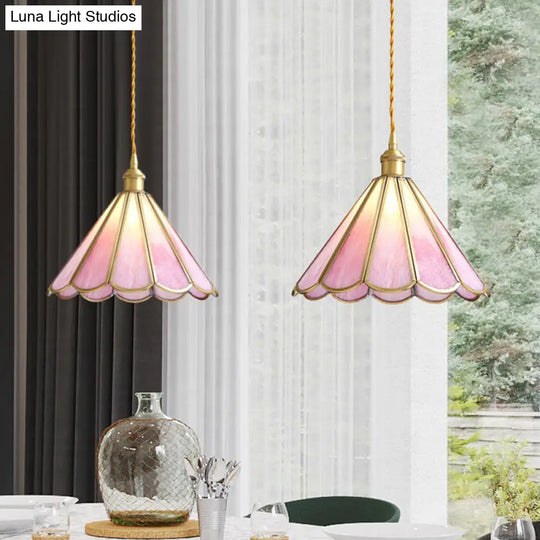 Romantic Brass Pendant Light With Floral Glass Shade - Perfect For Dining Rooms