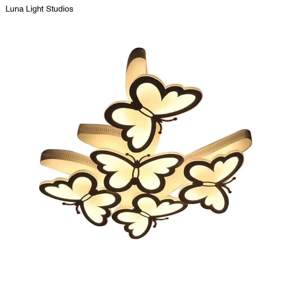 Romantic Butterfly Ceiling Light For Girls Bedroom - White Acrylic Flush Mount