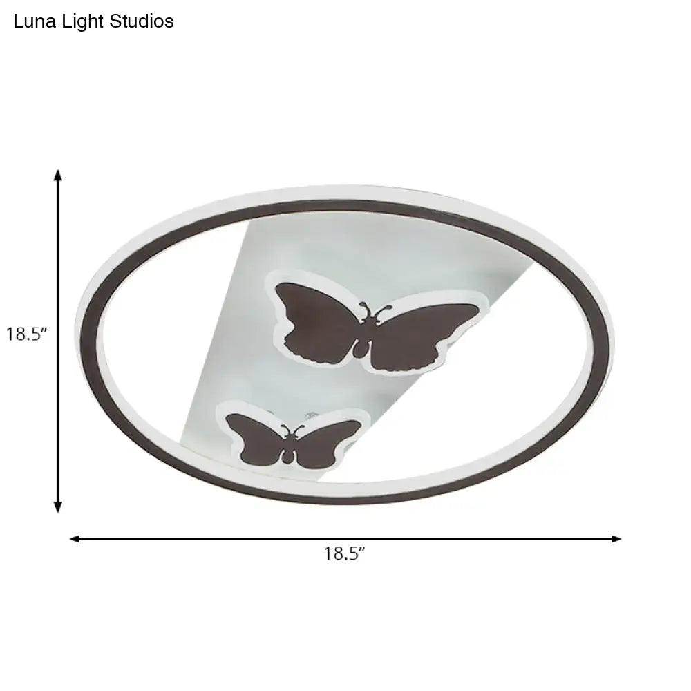 Romantic Butterfly Led Ceiling Light In White For Dining Room - Acrylic Ring Flush Mount