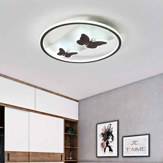 Romantic Butterfly Led Ceiling Light In White For Dining Room - Acrylic Ring Flush Mount / Warm