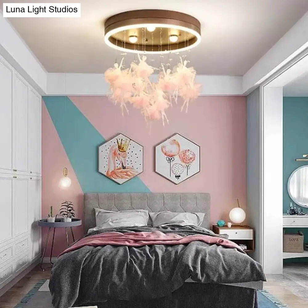 Romantic Canopy Ceiling Light With Ballet Deco Led Flush Mount For Kids Bedroom