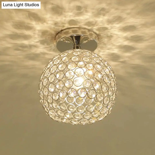 Romantic Chrome Flush Mount Ceiling Light With Crystal Accent For Corridor