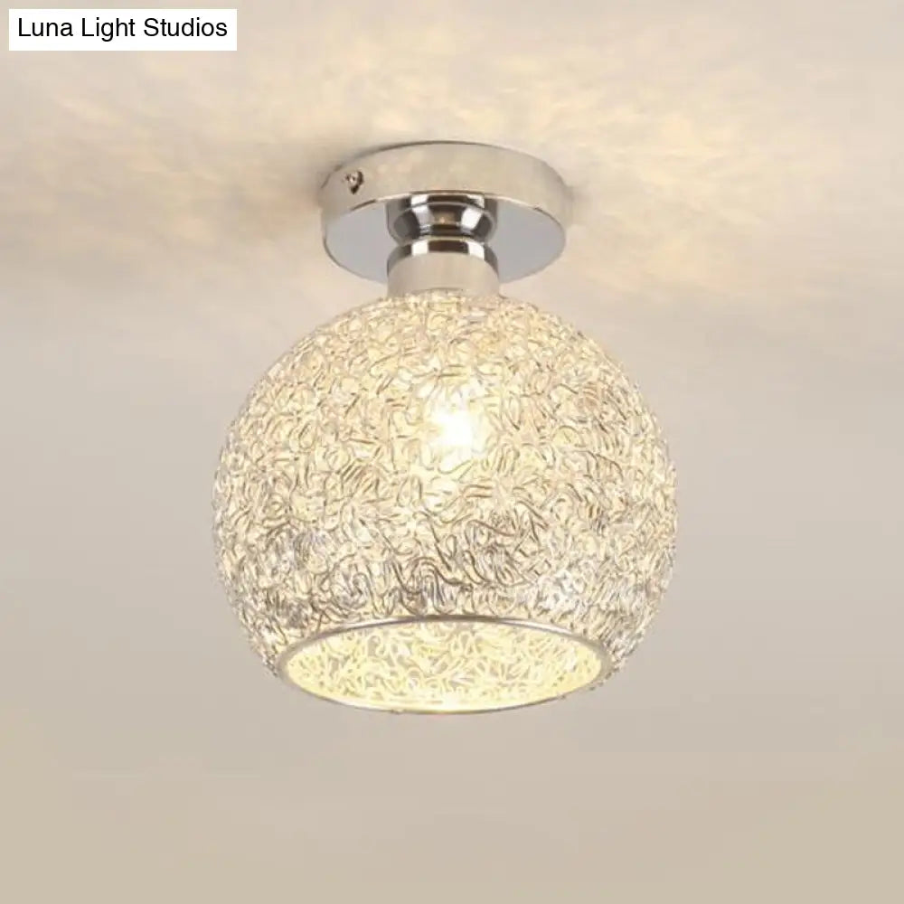 Romantic Chrome Flush Mount Ceiling Light With Crystal Accent For Corridor