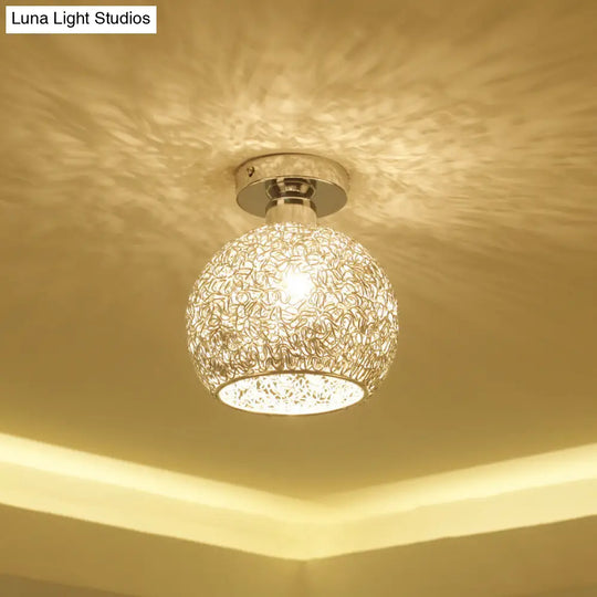 Romantic Chrome Flush Mount Ceiling Light With Crystal Accent For Corridor White / 7