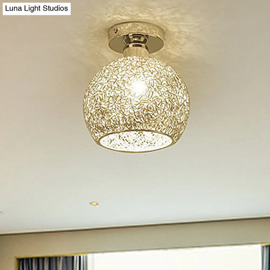 Romantic Chrome Flush Mount Ceiling Light With Crystal Accent For Corridor