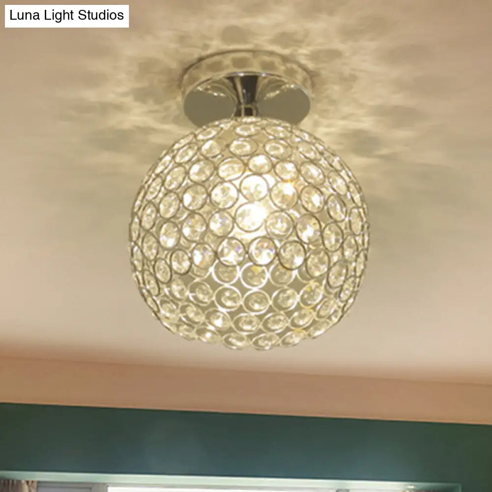 Romantic Chrome Flush Mount Ceiling Light With Crystal Accent For Corridor