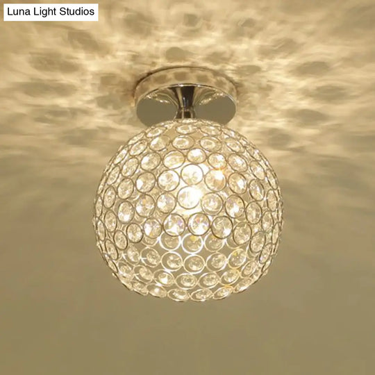 Romantic Chrome Flush Mount Ceiling Light With Crystal Accent For Corridor