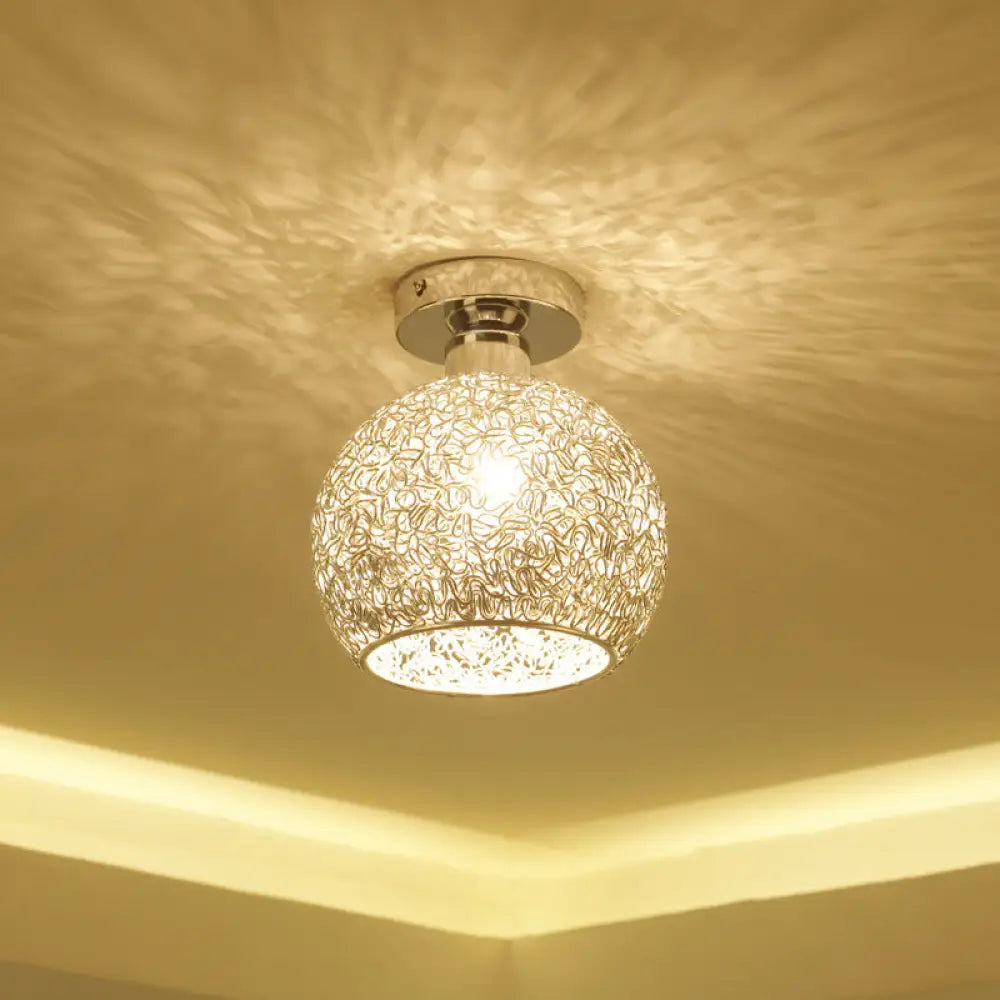 Romantic Chrome Flush Mount Ceiling Light With Crystal Accent For Corridor White / 7’