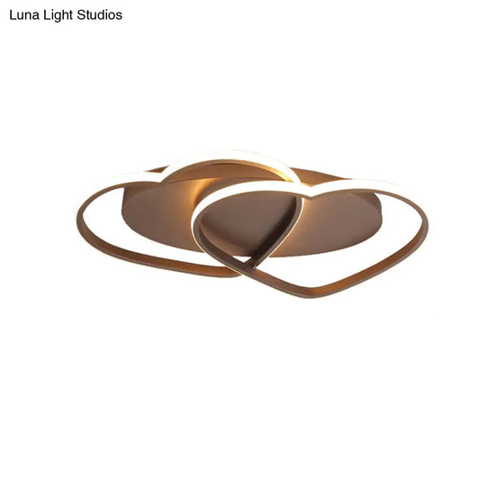 Romantic Double Heart Flush Mount Ceiling Lamp In Brown – Perfect For Study Rooms