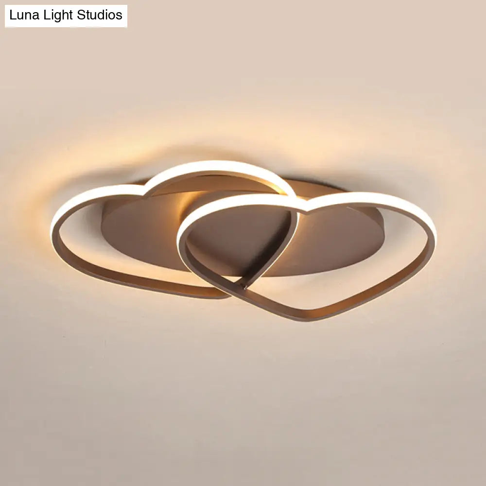 Romantic Double Heart Flush Mount Ceiling Lamp In Brown – Perfect For Study Rooms