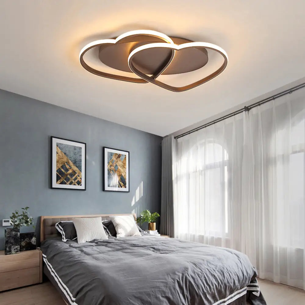 Romantic Double Heart Flush Mount Ceiling Lamp In Brown – Perfect For Study Rooms / 19.5’ Warm