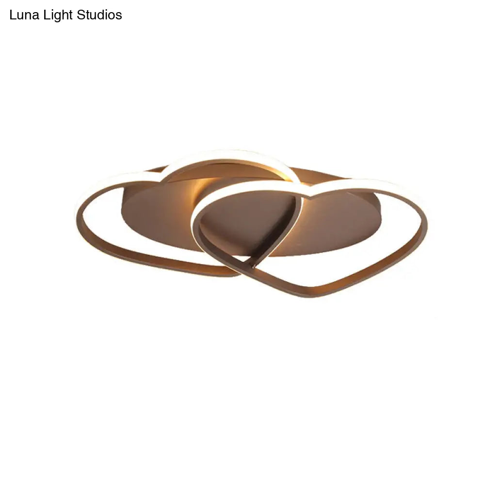 Romantic Double Heart Flush Mount Ceiling Lamp In Brown Perfect For Study Rooms