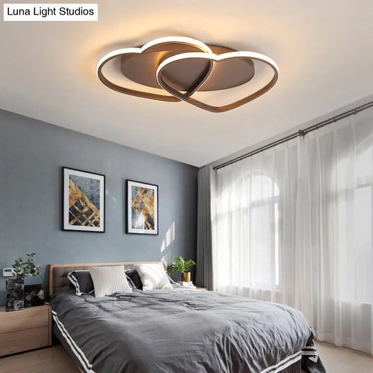 Romantic Double Heart Flush Mount Ceiling Lamp In Brown Perfect For Study Rooms / 19.5 Warm