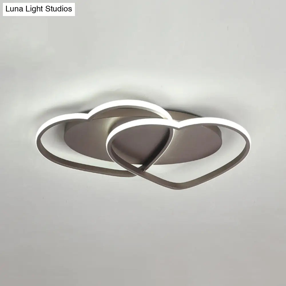 Romantic Double Heart Flush Mount Ceiling Lamp In Brown Perfect For Study Rooms