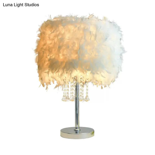 Romantic Feather White Table Light With Clear Crystal Bead For Hotel Or Restaurant - Drum Desk