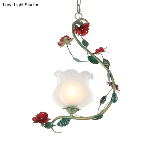 Romantic Flower Pendant Ceiling Light With Metal Curvy Arm - White Glass 1