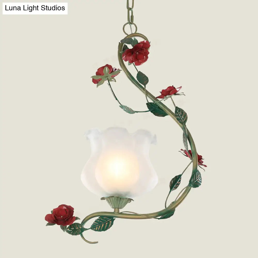 Romantic Flower Pendant Ceiling Light With Metal Curvy Arm - White Glass 1